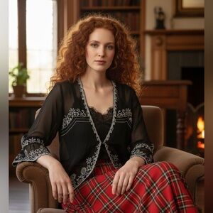 Vintage JMD New York Black Heavily Beaded Sheer Crepe Cardigan Size S